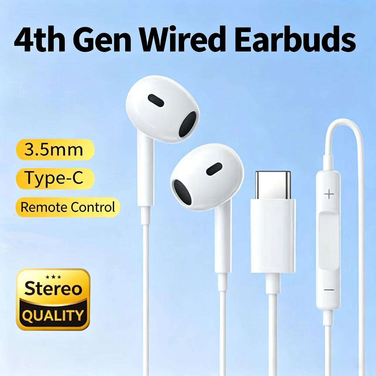 Type C Wired Earphones With Mic - 有線ハーフインイヤーヘッドホン Type-C & 3.5mmジャックイヤホン マイク付き 音量調節機能付き
