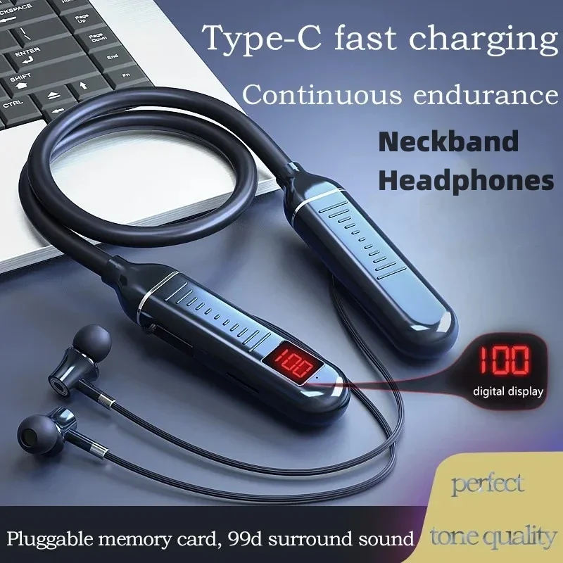 Magnetic Neckband Sports Earphones - ワイヤレス Bluebooth イヤホンネックバンドヘッドフォンゲーム LED ディスプレイステレオスポーツヘッドセットホルター防水磁気イヤフォン