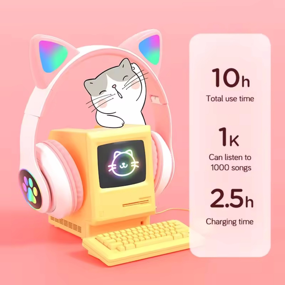 折りたたみ式ワイヤレスBluetoothヘッドホン、オーバー - Cat Ear Bluetooth Headset Led のレビューと価格